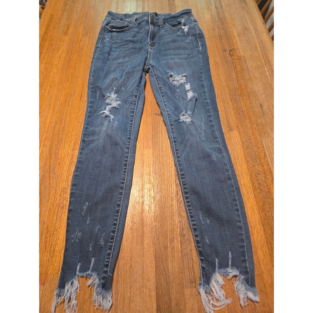 Judy Blue Women 9/29 Medium Wash Skinny Distressed Chewed Hem Jeans JB82230DK